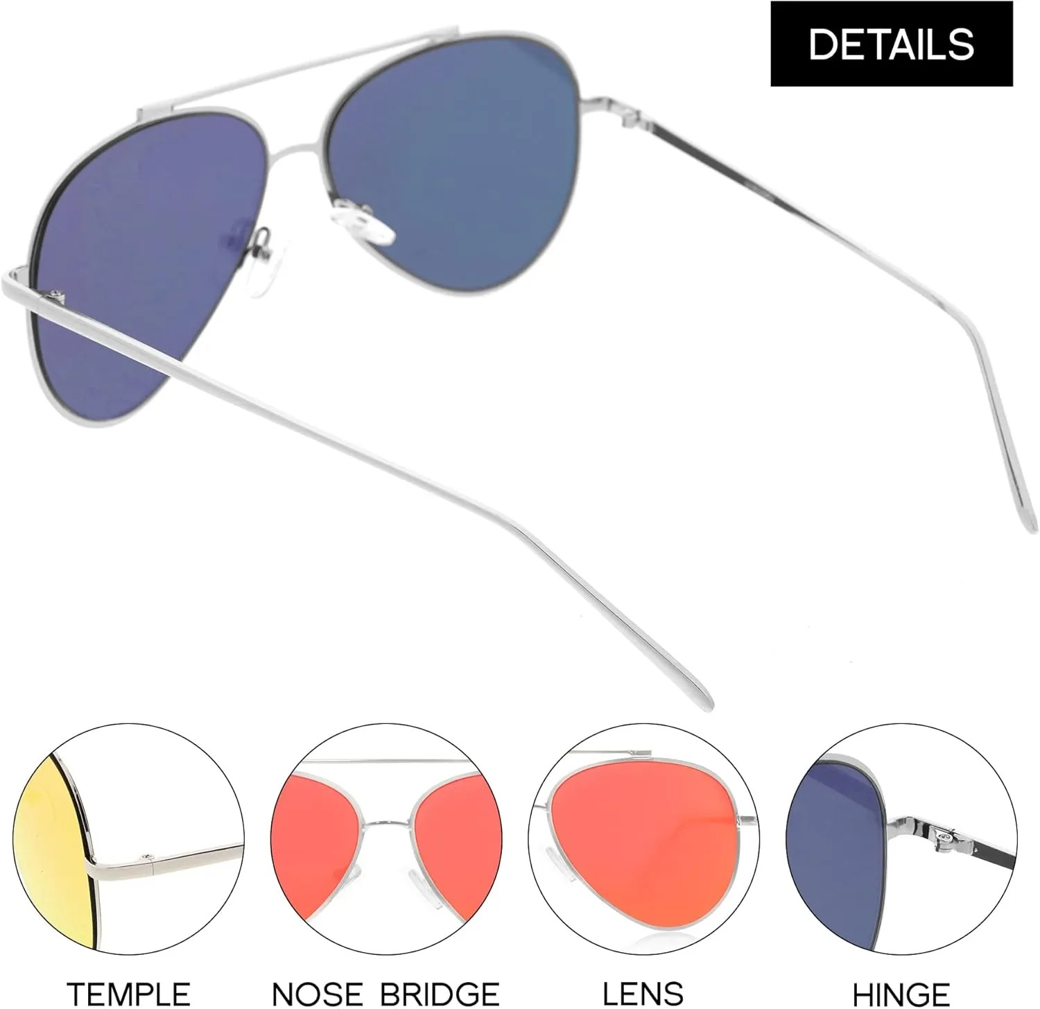 zeroUV Mirrored Oversized Aviator Sunglasses for Women with Flat Mirror Lens 58mm