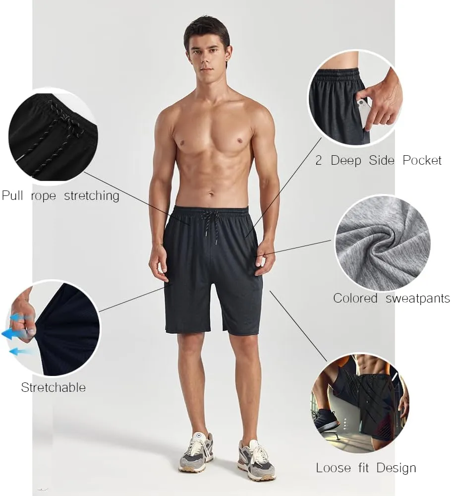 ZH Men's Athletic Shorts with Pockets and Adjustable Elastic Waistband - Quick-Dry Activewear