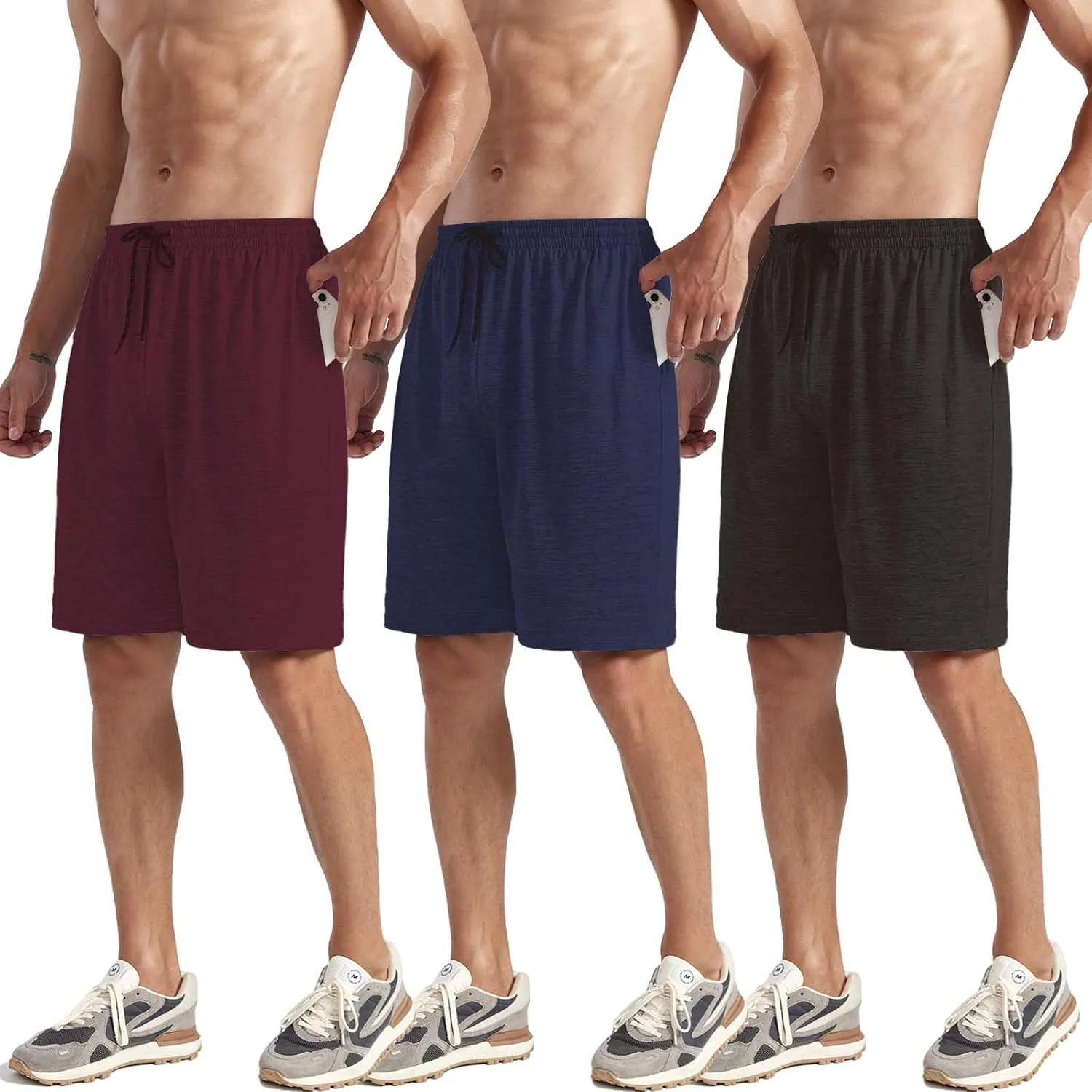 ZH Men's Athletic Shorts with Pockets and Adjustable Elastic Waistband - Quick-Dry Activewear