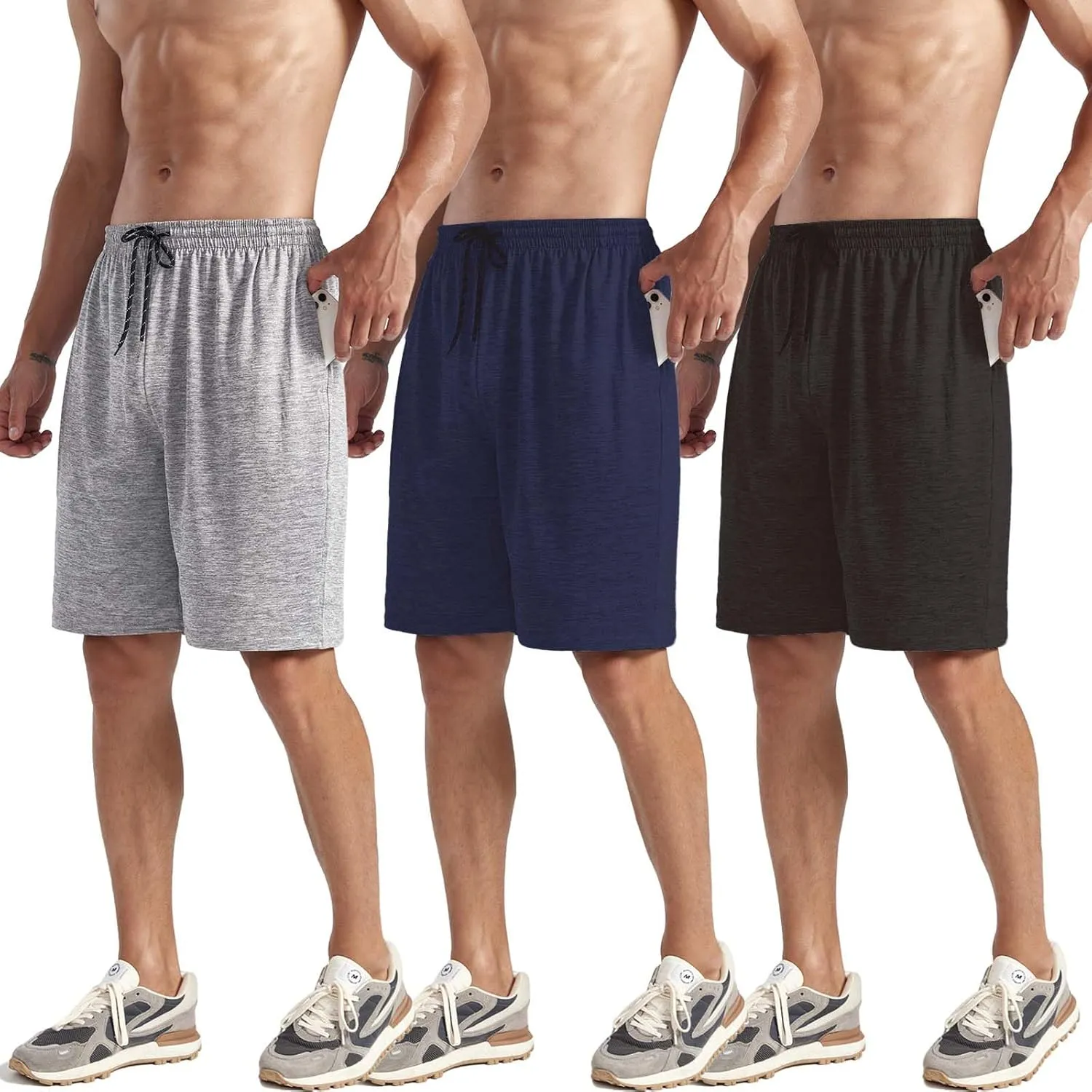 ZH Men's Athletic Shorts with Pockets and Adjustable Elastic Waistband - Quick-Dry Activewear
