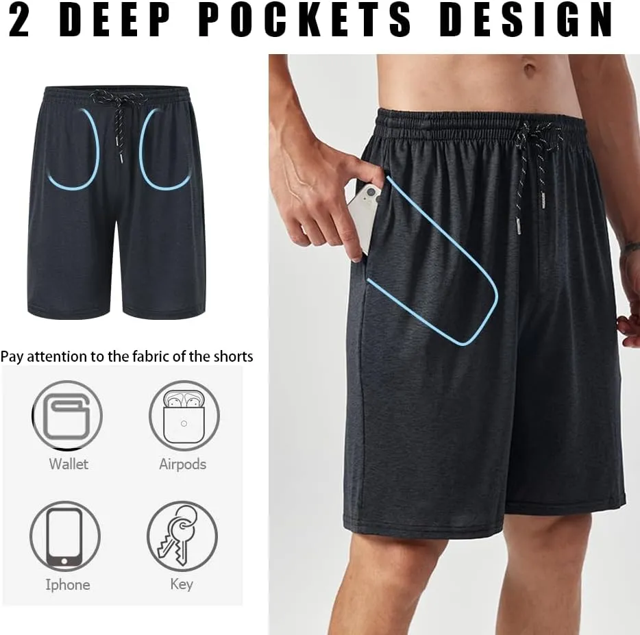 ZH Men's Athletic Shorts with Pockets and Adjustable Elastic Waistband - Quick-Dry Activewear